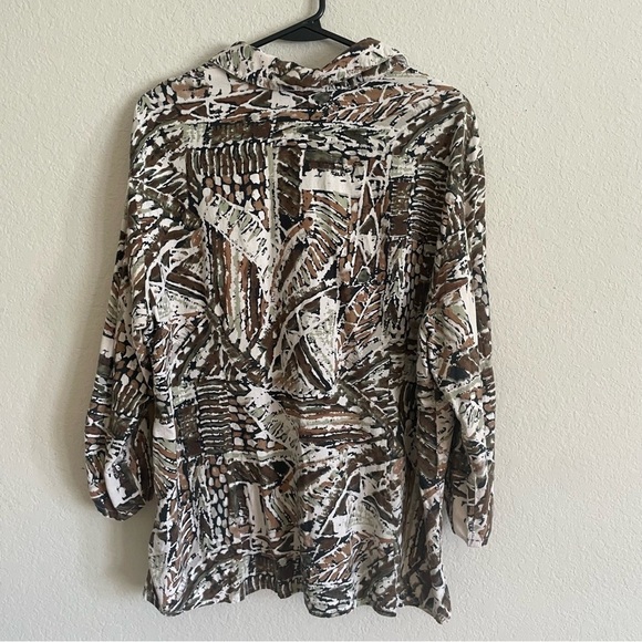 Casual woman blouse size XL button front brown fall abstract gma core 3/4 sleeve - Picture 7 of 11